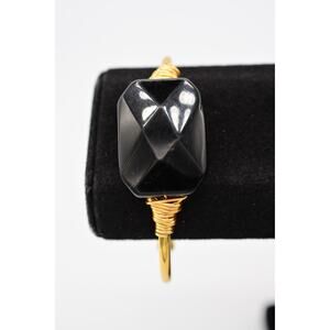 Vintage Cuff Bangle Bracelet Black Lucite Crystal Gold Tone 1990s Bin8